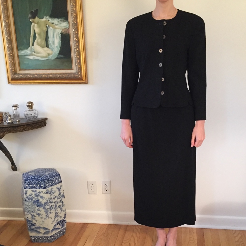 Vintage black wool jacket + skirt